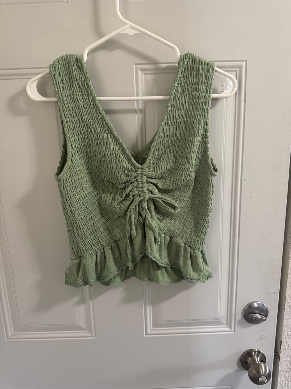 Smocked Ruffle Tie-Back Tank Top - Sage Green
